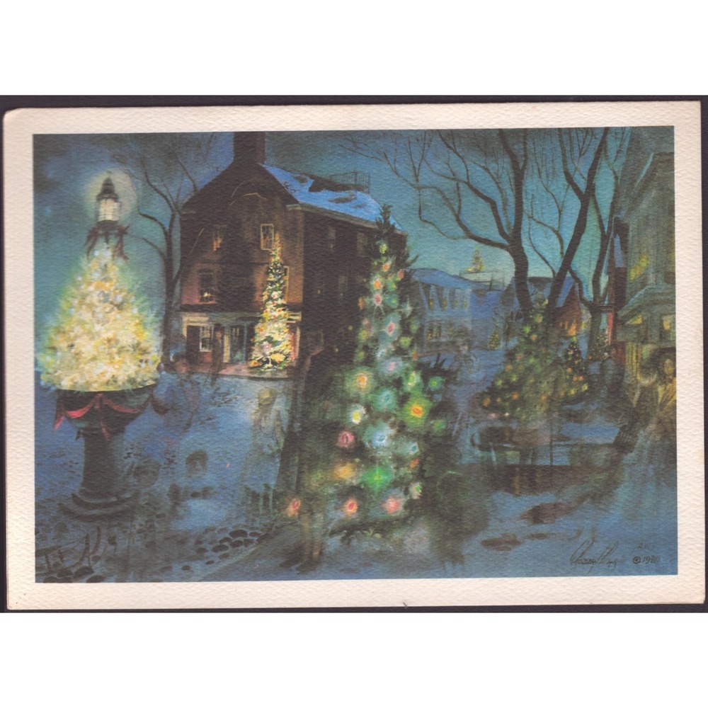 Vintage 1980s Christmas Card Nantucket Main St C Robert Perrin Used